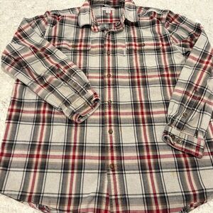 Carhartt Red and Gray Plaid Loose Heavy Flannel Work Shirt-XL